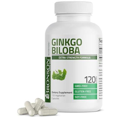 Bronson Ginkgo Biloba Extra Strength – Unterstützt Gehirnfunktion & Gedächtnis, 120 vegane Kapseln