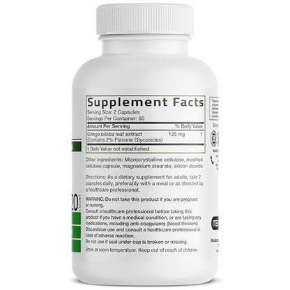 Bronson Ginkgo Biloba Extra Strength – Unterstützt Gehirnfunktion & Gedächtnis, 120 vegane Kapseln
