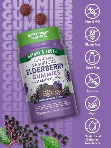 Nature's Truth Kids Holunderbeeren Gummibärchen | 50 Stück | mit Zink und Vitamin C | Vegan, Non-GMO & Glutenfrei