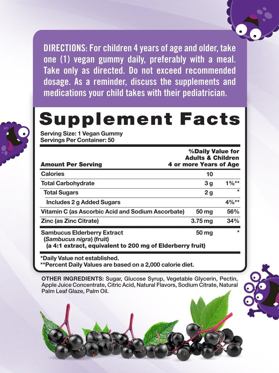Nature's Truth Kids Holunderbeeren Gummibärchen | 50 Stück | mit Zink und Vitamin C | Vegan, Non-GMO & Glutenfrei