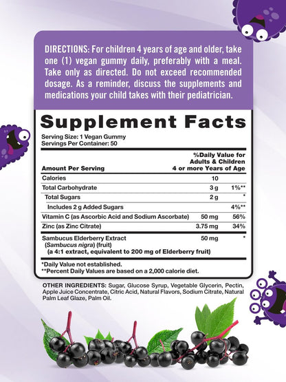 Nature's Truth Kids Holunderbeeren Gummibärchen | 50 Stück | mit Zink und Vitamin C | Vegan, Non-GMO & Glutenfrei