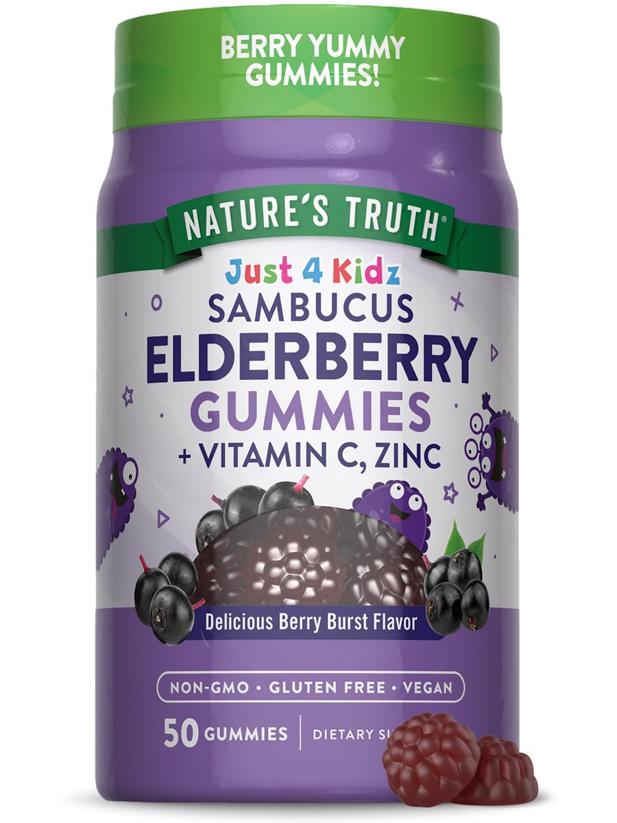 Nature's Truth Kids Holunderbeeren Gummibärchen | 50 Stück | mit Zink und Vitamin C | Vegan, Non-GMO & Glutenfrei