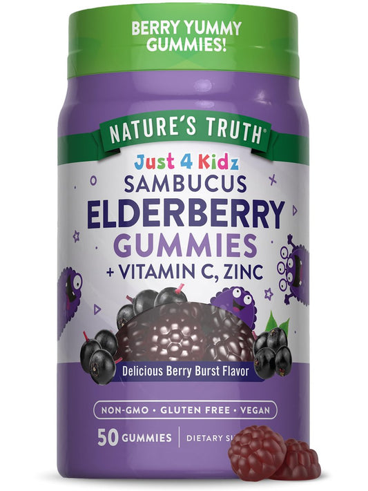 Nature's Truth Kids Holunderbeeren Gummibärchen | 50 Stück | mit Zink und Vitamin C | Vegan, Non-GMO & Glutenfrei
