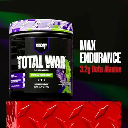 REDCON1 Total War Pre Workout, Vice City – L-Citrullin, Äpfelsäure, Grüntee-Extrakt für Pump-Boosting Pre Workout für Frauen & Männer – 3,2 g Beta-Alanin zur Verringerung von Erschöpfung (30 Portionen)