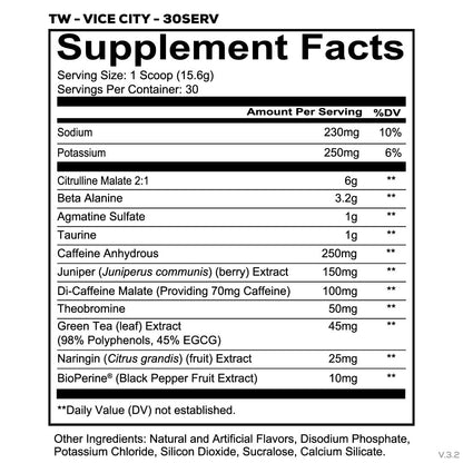 REDCON1 Total War Pre Workout, Vice City – L-Citrullin, Äpfelsäure, Grüntee-Extrakt für Pump-Boosting Pre Workout für Frauen & Männer – 3,2 g Beta-Alanin zur Verringerung von Erschöpfung (30 Portionen)