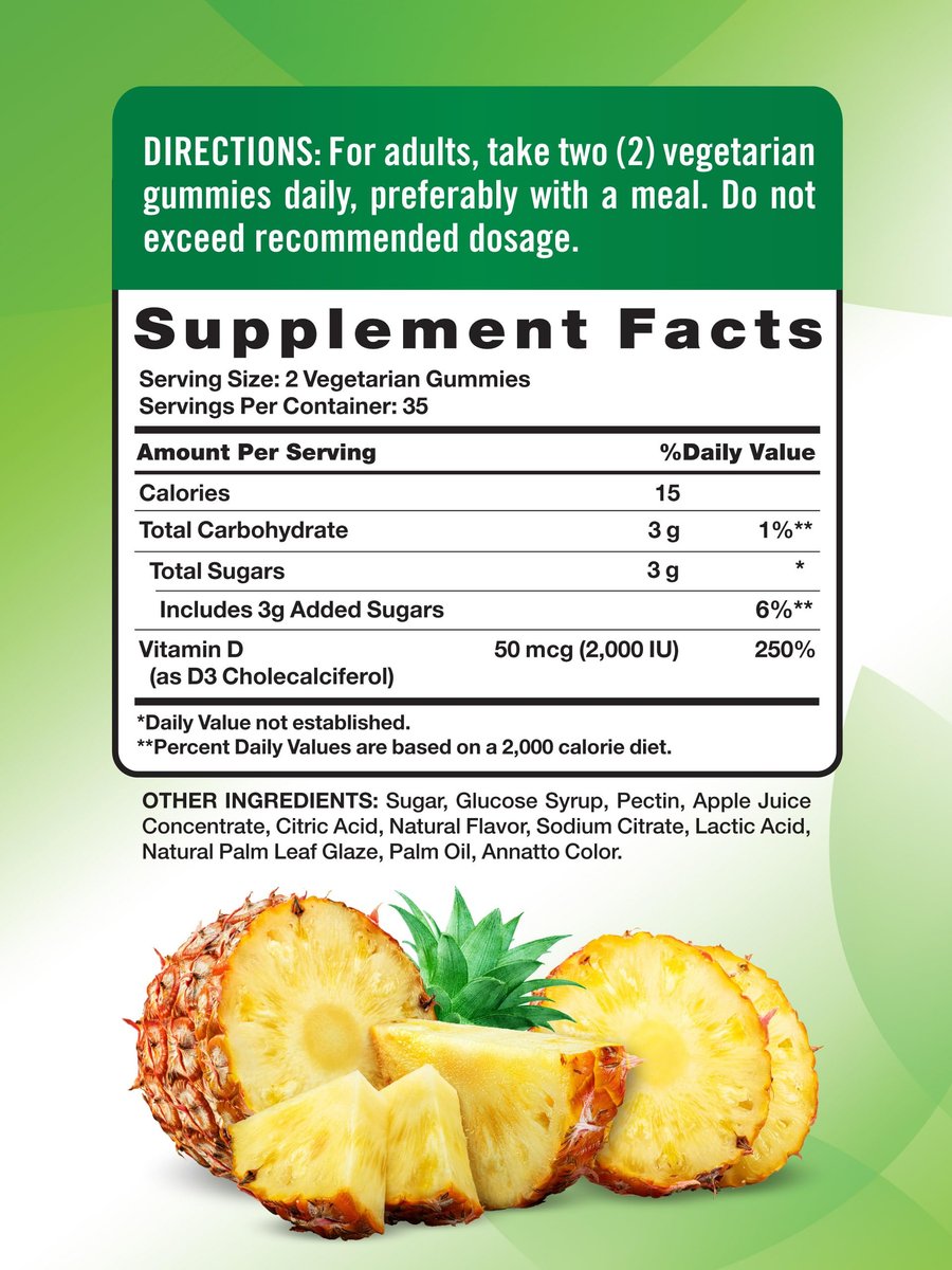 Nature's Truth Vitamin D3 Gummis | 2000 IE | 70 Stück | Ananasgeschmack | Vegetarisch, Nicht-GVO und Glutenfrei