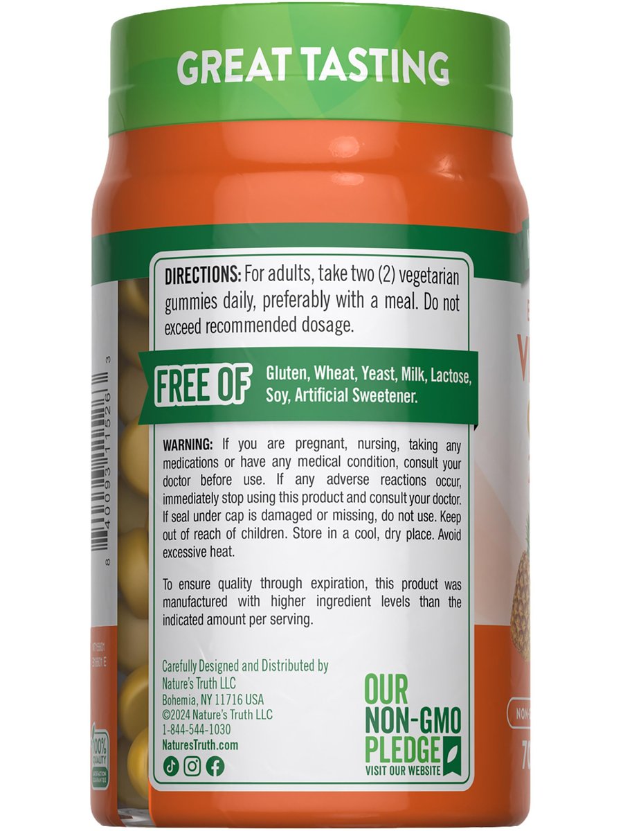 Nature's Truth Vitamin D3 Gummis | 2000 IE | 70 Stück | Ananasgeschmack | Vegetarisch, Nicht-GVO und Glutenfrei