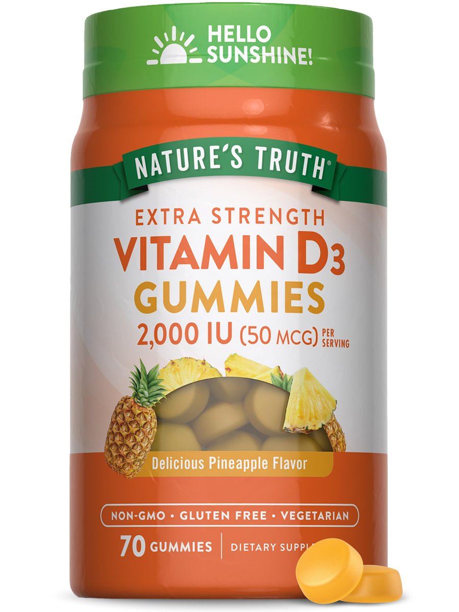 Nature's Truth Vitamin D3 Gummis | 2000 IE | 70 Stück | Ananasgeschmack | Vegetarisch, Nicht-GVO und Glutenfrei