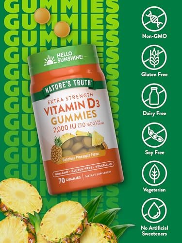 Nature's Truth Vitamin D3 Gummis | 2000 IE | 70 Stück | Ananasgeschmack | Vegetarisch, Nicht-GVO und Glutenfrei