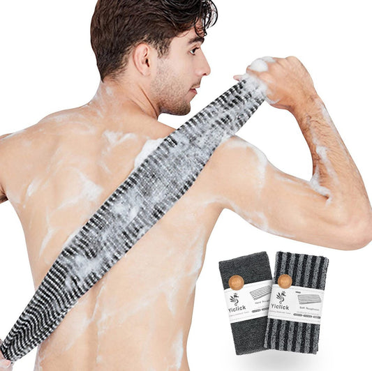 Yiclick Peeling-Körperschrubber, Rückenpeeling für die Dusche, Japanisches Peeling-Waschtuch, Peeling-Waschlappen für Männer und Frauen, Körperpeeling-Luffa-Schwamm-Netz-Rückenwäscher (Schwarz)