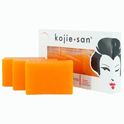 Kojie San Haut- und Körperseife – Original Kojisäure, Seifenstück mit Kokos- & Teebaumöl – 3 x 65 g Riegel