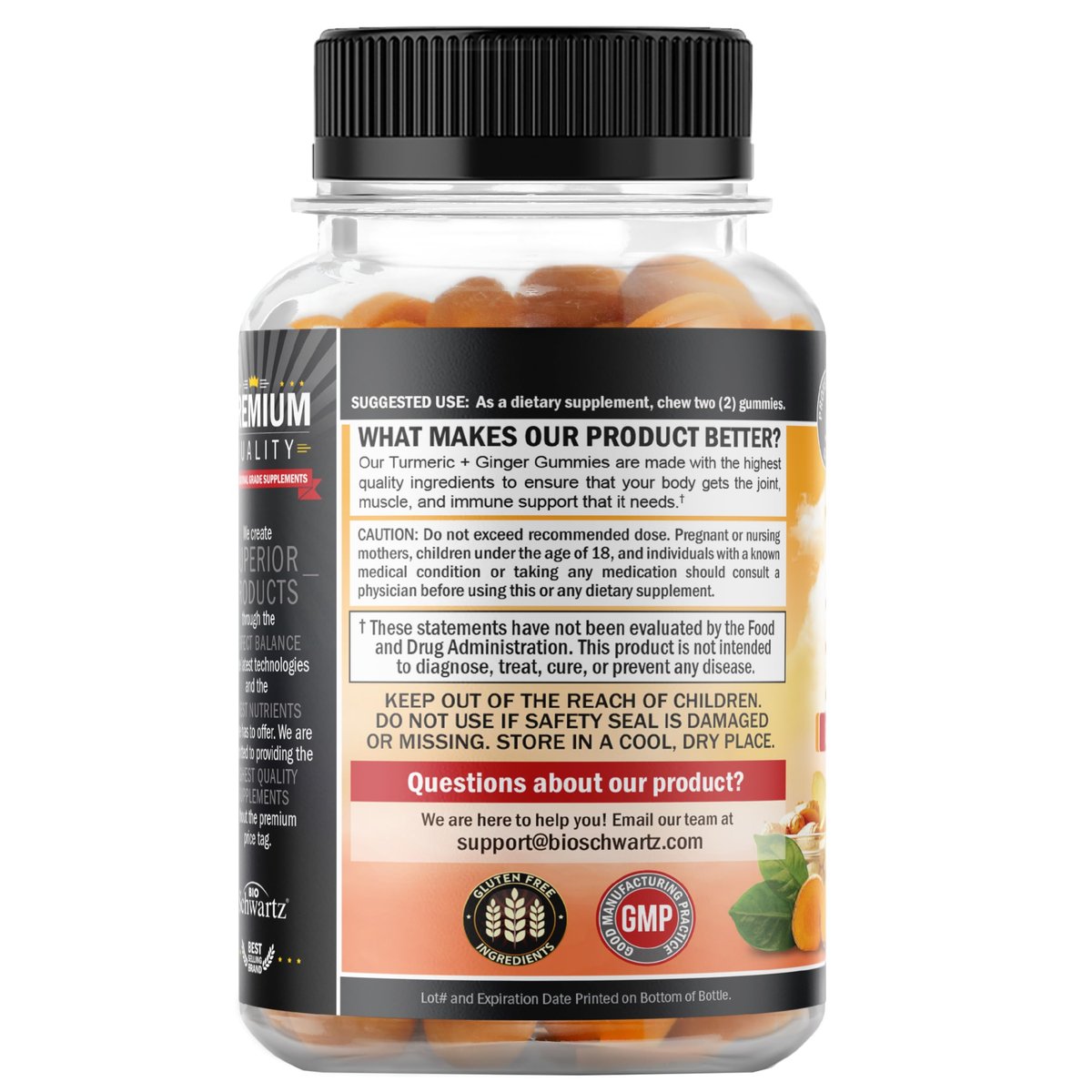 BioSchwartz Kurkuma Curcumin mit Ingwer Gummibärchen - Natürliche Extra-Stärke Gelenkunterstützung, leckerer Pfirsichgeschmack, ultrahohe Absorption, Nicht-GVO, glutenfrei, 120 Stück