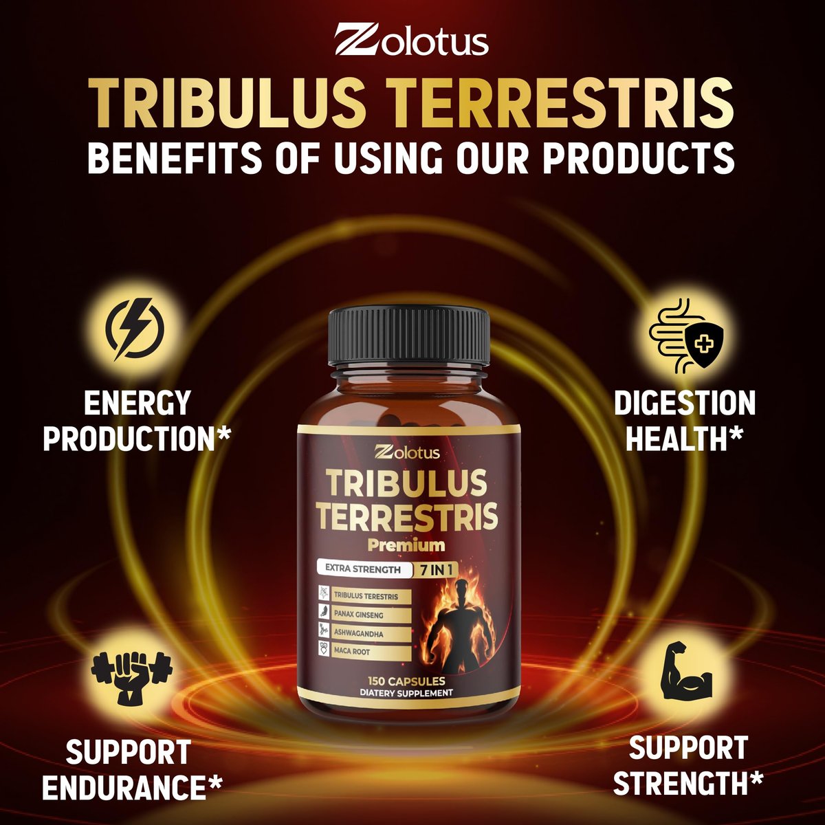 Tribulus Terrestris Komplex mit Ashwagandha, Ginseng, Sägepalme, Maca & Shilajit – 150 Kapseln (5-Monatsvorrat)