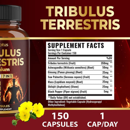 Tribulus Terrestris Komplex mit Ashwagandha, Ginseng, Sägepalme, Maca & Shilajit – 150 Kapseln (5-Monatsvorrat)