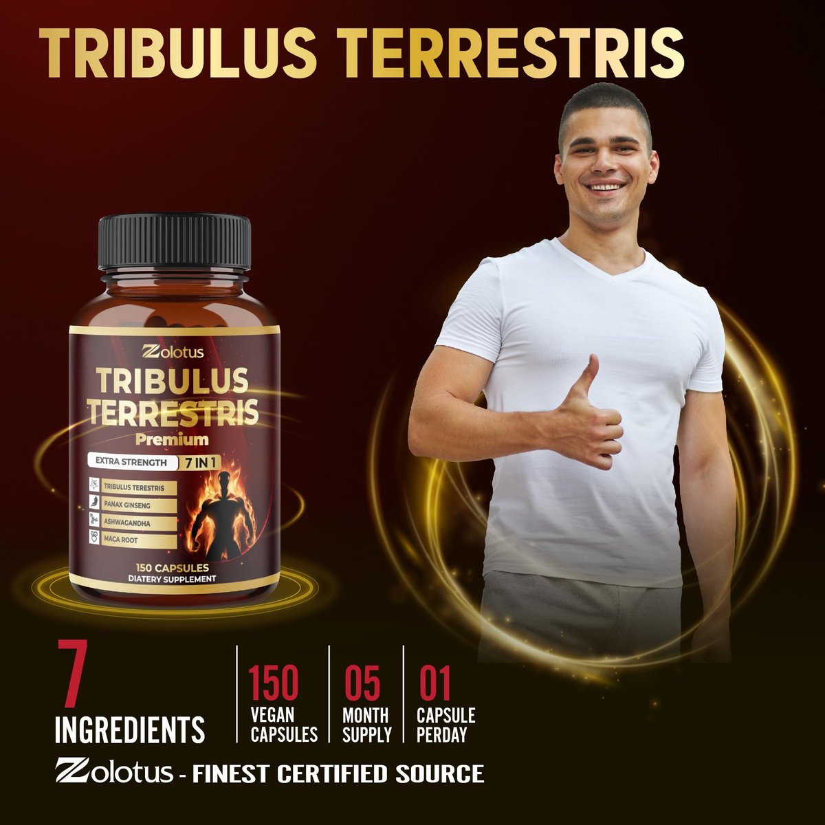 Tribulus Terrestris Komplex mit Ashwagandha, Ginseng, Sägepalme, Maca & Shilajit – 150 Kapseln (5-Monatsvorrat)