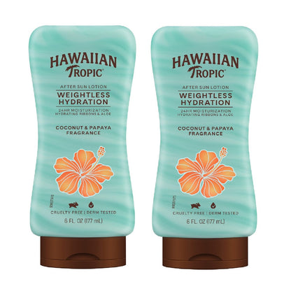 Hawaiian Tropic Weightless Hydration After Sun Lotion mit Aloe, 6 Fl Oz Doppelpack, Feuchtigkeitsspendende After Sun Pflege