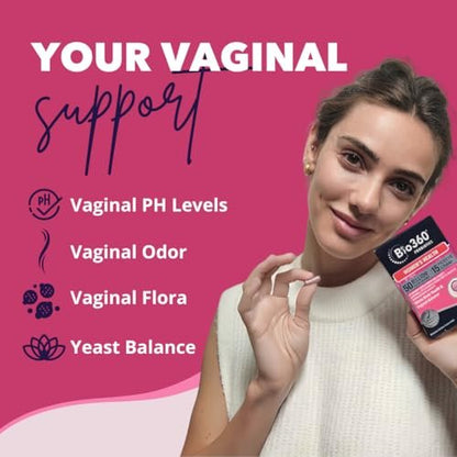 Bio360 Probiotika für Frauen Vaginale Gesundheit – Unterstützt pH-Gleichgewicht, Vaginal-, Harnwegs- und Verdauungsgesundheit – 50 Milliarden KBE & 15 einzigartige Stämme für gesunden Vaginalgeruch & Vaginalflora – Lagerstabil