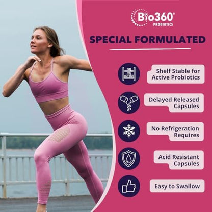 Bio360 Probiotika für Frauen Vaginale Gesundheit – Unterstützt pH-Gleichgewicht, Vaginal-, Harnwegs- und Verdauungsgesundheit – 50 Milliarden KBE & 15 einzigartige Stämme für gesunden Vaginalgeruch & Vaginalflora – Lagerstabil