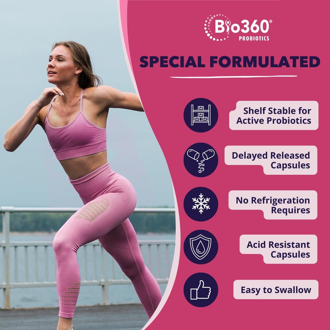 Bio360 Probiotika für Frauen Vaginale Gesundheit – Unterstützt pH-Gleichgewicht, Vaginal-, Harnwegs- und Verdauungsgesundheit – 50 Milliarden KBE & 15 einzigartige Stämme für gesunden Vaginalgeruch & Vaginalflora – Lagerstabil