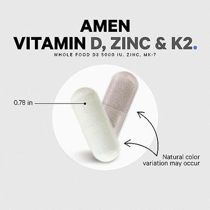 Amen Vitamin D, K2 & Zink – D3 5000 IE, Bio-Wholefood-Blend mit Apfel, Heidelbeere, Cranberry, Holunderbeerpulver, veganes Nahrungsergänzungsmittel, D3 K2 Vitamine, Non-GMO – 60 Kapseln
