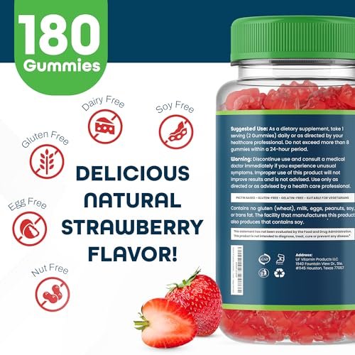 INTEGO NUTRITION Vitamin B Komplex Gummis für Erwachsene – B-Vitamin-Komplex für Energie und Gehirngesundheit, natürlicher Erdbeergeschmack, 180 Stück