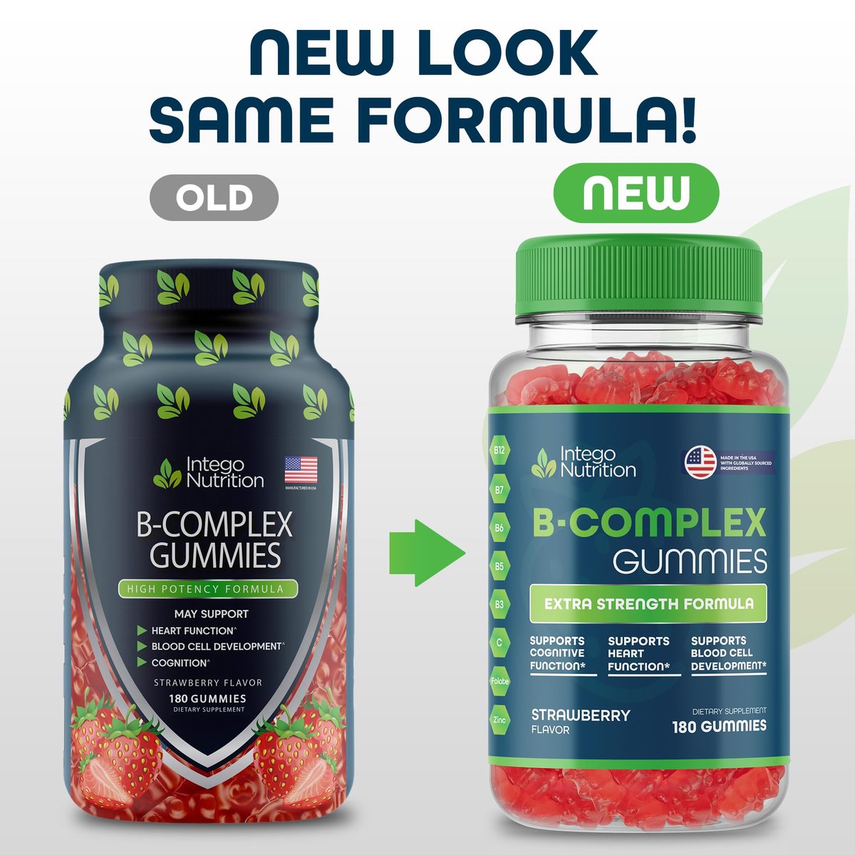 INTEGO NUTRITION Vitamin B Komplex Gummis für Erwachsene – B-Vitamin-Komplex für Energie und Gehirngesundheit, natürlicher Erdbeergeschmack, 180 Stück