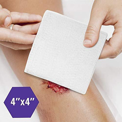 MED PRIDE Chirurgische Tupfer 200er-Pack 4'' x 4'', 8-lagig – Mullkompressen unsteril, Erste-Hilfe-Wundversorgung, nicht haftend, saugfähig