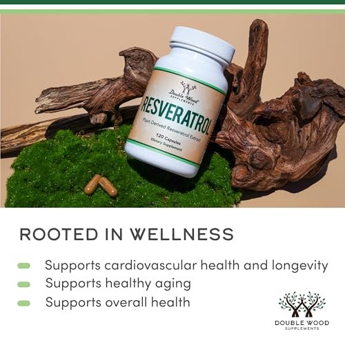 Resveratrol Supplement 500mg Pro Portion, 120 Kapseln (Resveratrol Polygonum-Wurzelextrakt mit 50% Trans-Resveratrol) Unterstützung für gesundes Altern von Double Wood