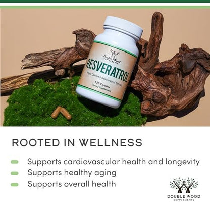 Resveratrol Supplement 500mg Pro Portion, 120 Kapseln (Resveratrol Polygonum-Wurzelextrakt mit 50% Trans-Resveratrol) Unterstützung für gesundes Altern von Double Wood
