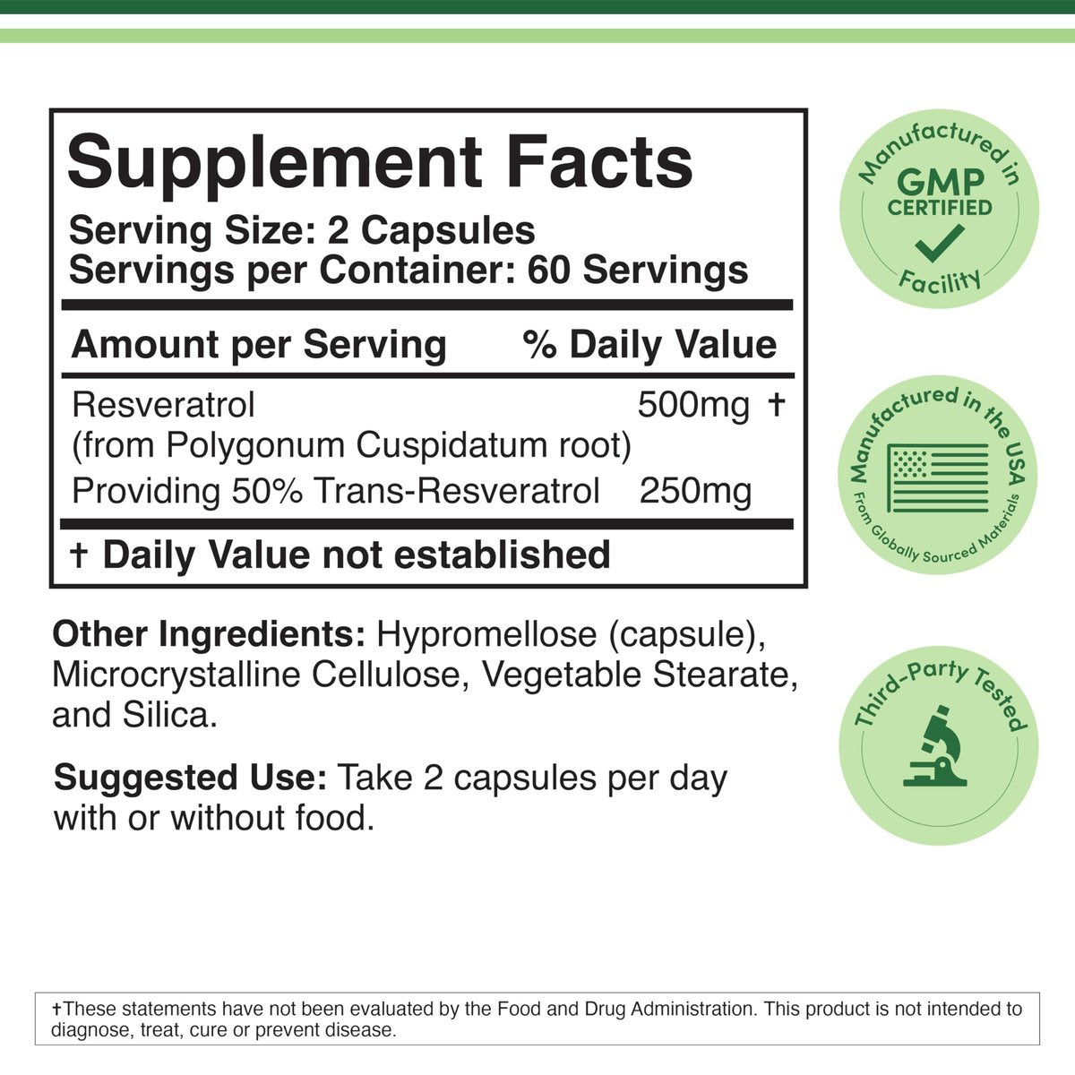 Resveratrol Supplement 500mg Pro Portion, 120 Kapseln (Resveratrol Polygonum-Wurzelextrakt mit 50% Trans-Resveratrol) Unterstützung für gesundes Altern von Double Wood