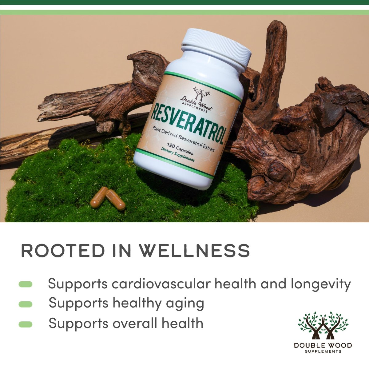 Resveratrol Supplement 500mg Pro Portion, 120 Kapseln (Resveratrol Polygonum-Wurzelextrakt mit 50% Trans-Resveratrol) Unterstützung für gesundes Altern von Double Wood