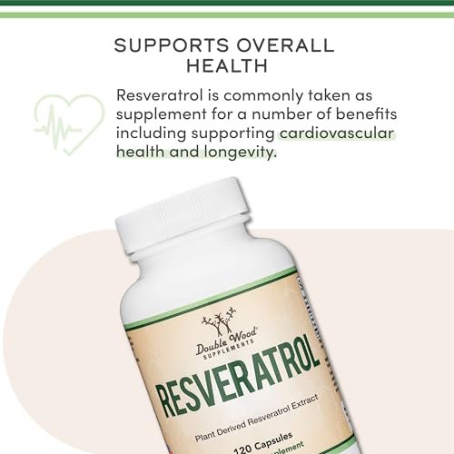 Resveratrol Supplement 500mg Pro Portion, 120 Kapseln (Resveratrol Polygonum-Wurzelextrakt mit 50% Trans-Resveratrol) Unterstützung für gesundes Altern von Double Wood