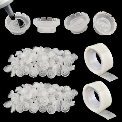 Wimpernkleber Ringbecher [200 Stück] mit 2 Fächern für Wimpernverlängerungen, Blütenringbecher mit 2 Rollen Klebepunkten, Volume Fan Wimpernverlängerungszubehör, Wimpernkleber-Set