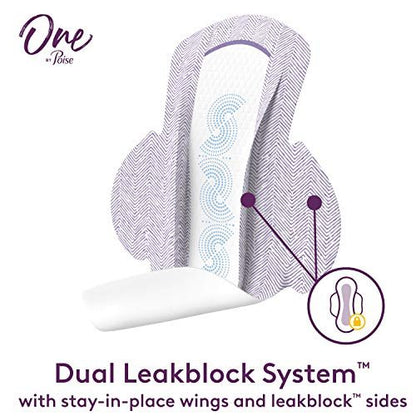 One by Poise Damenbinden mit Flügeln – 2-in-1 Binde für Periode & Blasenschwäche, Regulär, Starke Saugfähigkeit für Periodenfluss, Leichte Saugfähigkeit für Blasenlecks, 18 Stück