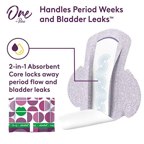 One by Poise Damenbinden mit Flügeln – 2-in-1 Binde für Periode & Blasenschwäche, Regulär, Starke Saugfähigkeit für Periodenfluss, Leichte Saugfähigkeit für Blasenlecks, 18 Stück