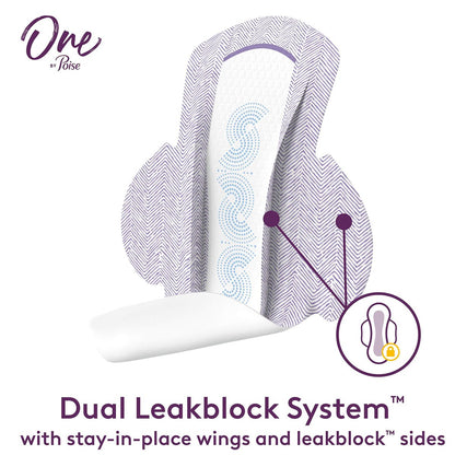 One by Poise Damenbinden mit Flügeln – 2-in-1 Binde für Periode & Blasenschwäche, Regulär, Starke Saugfähigkeit für Periodenfluss, Leichte Saugfähigkeit für Blasenlecks, 18 Stück