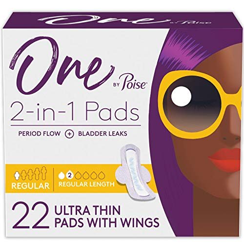 One by Poise Damenbinden mit Flügeln (2-in-1 Perioden- & Blasenschutz-Pads für Frauen), Normal, Saugstärke Normal für Periodenfluss, Sehr Leicht für Blasenschwäche, 22 Stück