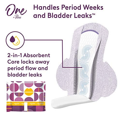 One by Poise Damenbinden mit Flügeln (2-in-1 Perioden- & Blasenschutz-Pads für Frauen), Normal, Saugstärke Normal für Periodenfluss, Sehr Leicht für Blasenschwäche, 22 Stück