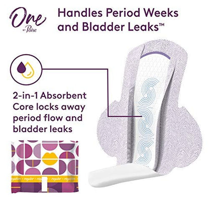 One by Poise Damenbinden mit Flügeln (2-in-1 Perioden- & Blasenschutz-Pads für Frauen), Normal, Saugstärke Normal für Periodenfluss, Sehr Leicht für Blasenschwäche, 22 Stück