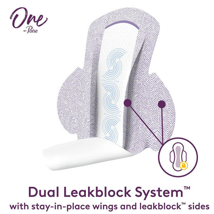 One by Poise Damenbinden mit Flügeln (2-in-1 Perioden- & Blasenschutz-Pads für Frauen), Normal, Saugstärke Normal für Periodenfluss, Sehr Leicht für Blasenschwäche, 22 Stück