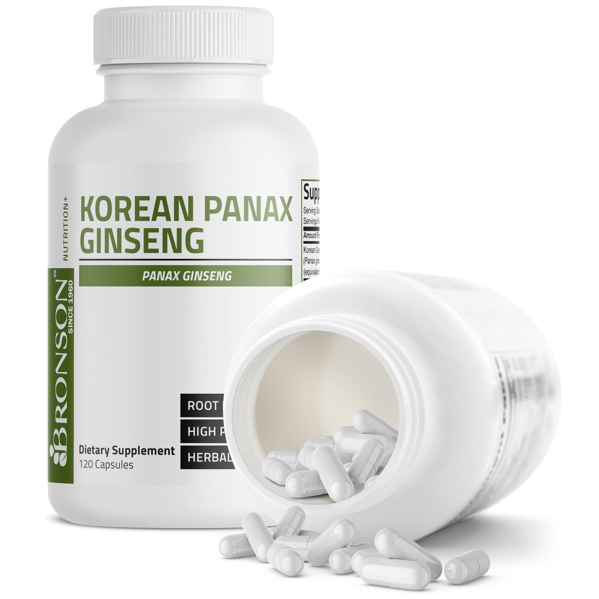 Bronson Korean Panax Ginseng – Unterstützt Energie, Ausdauer & Vitalität + Gedächtnis und geistige Leistungsfähigkeit, 120 Kapseln