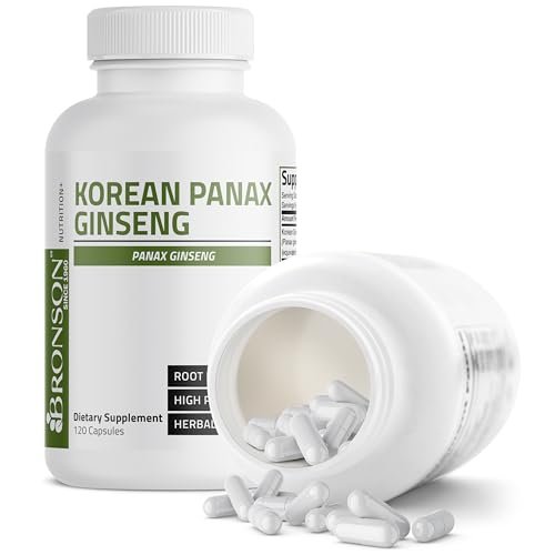 Bronson Korean Panax Ginseng – Unterstützt Energie, Ausdauer & Vitalität + Gedächtnis und geistige Leistungsfähigkeit, 120 Kapseln