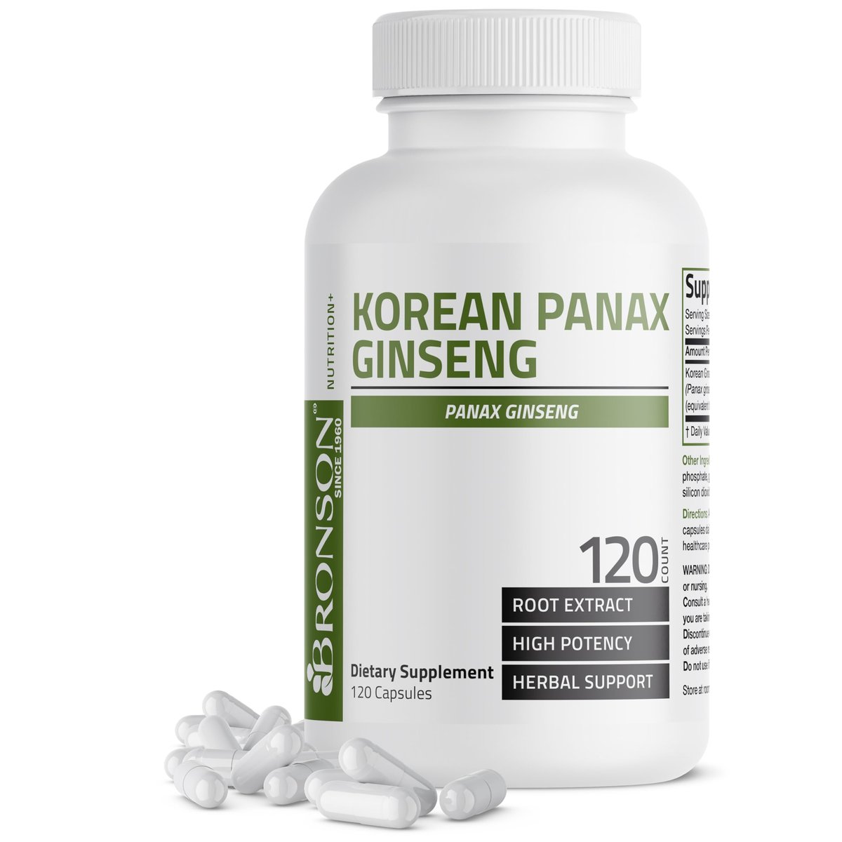 Bronson Korean Panax Ginseng – Unterstützt Energie, Ausdauer & Vitalität + Gedächtnis und geistige Leistungsfähigkeit, 120 Kapseln