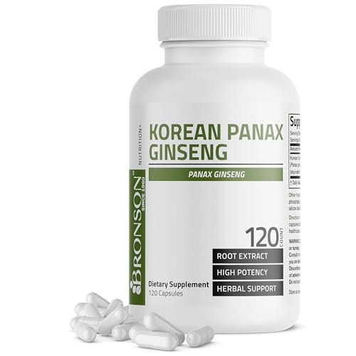 Bronson Korean Panax Ginseng – Unterstützt Energie, Ausdauer & Vitalität + Gedächtnis und geistige Leistungsfähigkeit, 120 Kapseln
