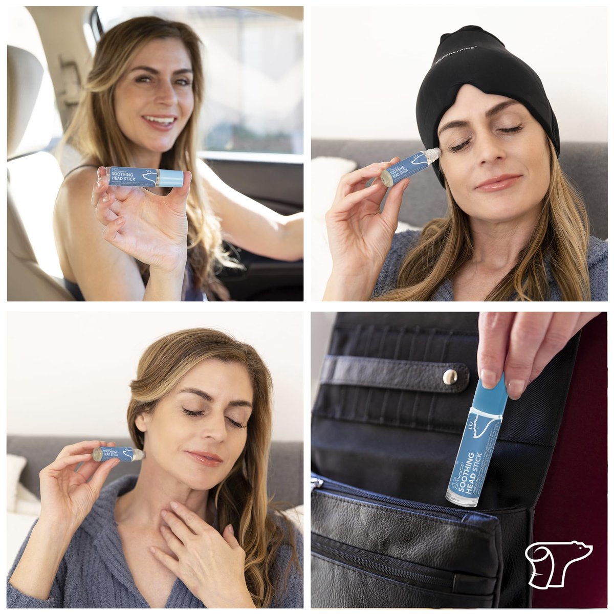 TheraICE Beruhigender Kopf-Stick 10 ml (0,33 oz) – Ätherisches Öl Roll-on zur Aromatherapie für schnelle kühlende Entspannung: Pfefferminze, Grüne Minze, Lavendel, Kamille, Rosmarin, Eukalyptus. Metallroller. Hergestellt in den USA