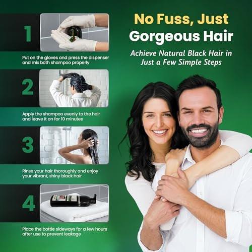 BIOGREEN ROOTS Kräuter-Haar-Shampoo ohne Ammoniak & Parabene – Natürliche Haarfarbe & Pflege für Frauen & Männer – Keine Flecken auf der Haut – Natur Schwarz (400 ml)