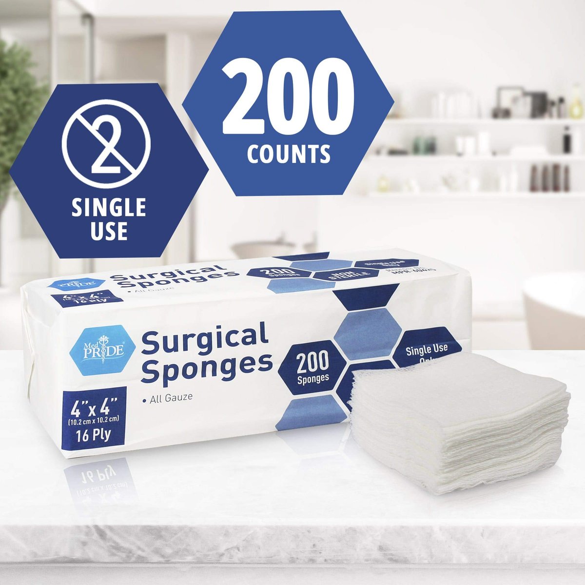 MED PRIDE All Cotton Non-Stick Wundauflagen 4x4 Zoll 200er Pack – Premium Qualität Chirurgische Schwämme, 16-lagig, nicht steril – Verbandsmaterial für Erste Hilfe