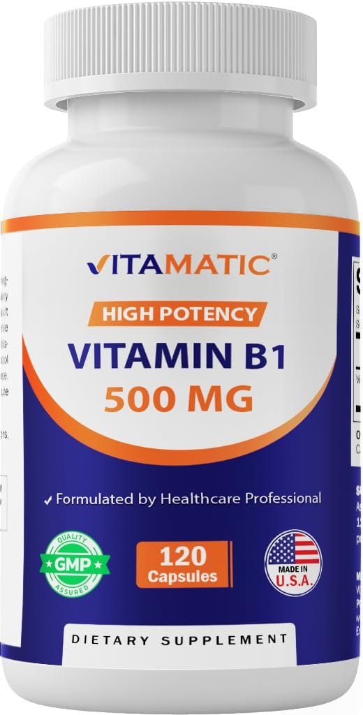Vitamatic Vitamin B1 (Thiamin) 500 mg, 120 Kapseln – Hochdosiertes Nahrungsergänzungsmittel
