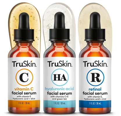 TruSkin Gesichtsserum Trio - Vitamin C, Retinol & Hyaluronsäure Anti-Aging Seren für das Gesicht - AM, PM & Ganz-Tages-Hautpflege-Routine - Aufhellende, glättende & feuchtigkeitsspendende Gesichtsseren, je 30 ml