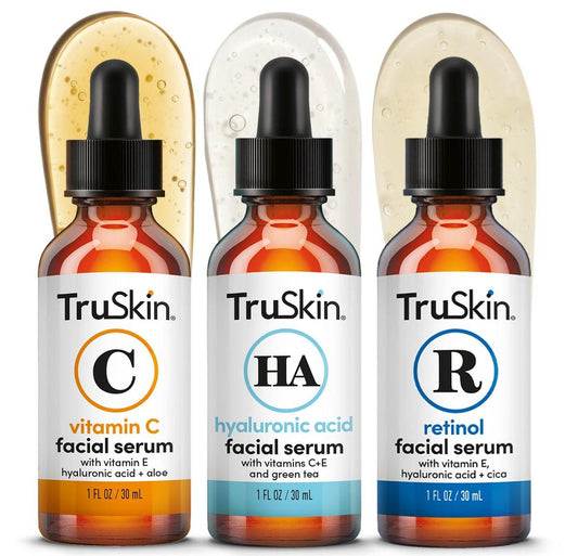 TruSkin Gesichtsserum Trio - Vitamin C, Retinol & Hyaluronsäure Anti-Aging Seren für das Gesicht - AM, PM & Ganz-Tages-Hautpflege-Routine - Aufhellende, glättende & feuchtigkeitsspendende Gesichtsseren, je 30 ml